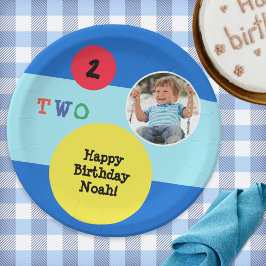 2歳の誕生日パーティーのカスタムフォトカラフルブライト ペーパープレート