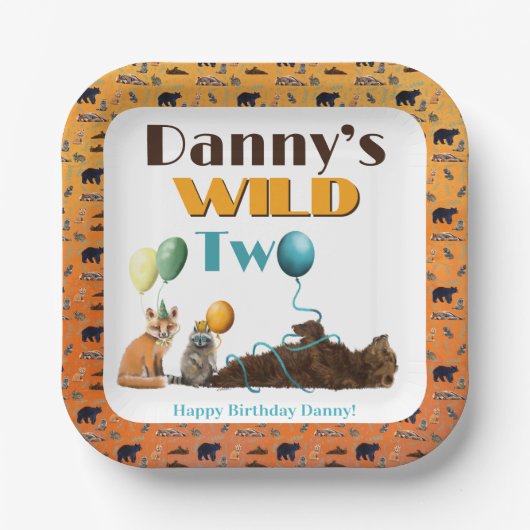 2歳の誕生日パーティーの動物プレート ペーパープレート (正面)