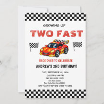 2歳の誕生日パーティーの招待状 二台のレーシングカー