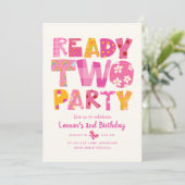 2歳の誕生日パーティーの招待状 Ready Two Party Girl 招待状 (スタンド正面)
