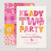 2歳の誕生日パーティーの招待状 Ready Two Party Girl 招待状 (正面/裏面)