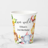 2歳の誕生日パーティーの2匹の野生のジャングルサファリ動物 紙コップ (正面)
