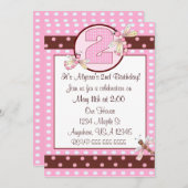 2歳の誕生日パーティーピンクトンボの女の子招待状 招待状 (正面/裏面)