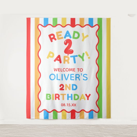 2歳の誕生日パーティーフォト 背景幕 タペストリー (正面)