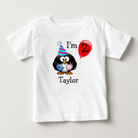 2歳の誕生日パーティーペンギンのカスタムグッズ ベビーTシャツ (正面)