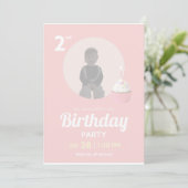 2歳の誕生日パーティー招待状 ピンクカップケーキ 写真入り 招待状 (スタンド正面)