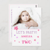 2歳の誕生日パーティー招待状 ポストカード (正面/裏面)