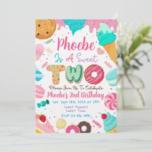 2歳の誕生日パーティー招待状 Sweet Two 招待状 (スタンド正面)