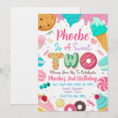 2歳の誕生日パーティー招待状 Sweet Two 招待状 (正面/裏面)