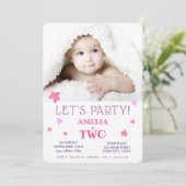 2歳の誕生日パーティー かわいいピンクの星の招待状 招待状 (スタンド正面)