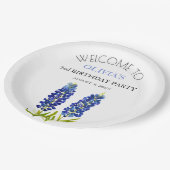 2歳の誕生日パーティー ブルーボネットの花 赤ちゃんの女の子 ペーパープレート (アングル)