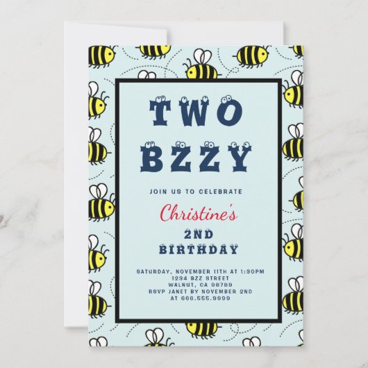 2歳の誕生日パーティー、第2回ビジービー誕生日パーティー 招待状 (正面)