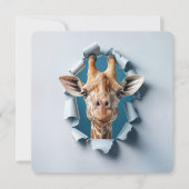 2歳の誕生日パーティー　紙を破いて顔を出すキリン 招待状 (正面)