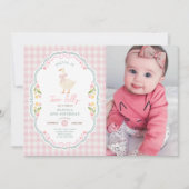 2歳の誕生日フォトにぴったりな、ピンクのリボンが可愛い女の子のデザイン 招待状 (正面)