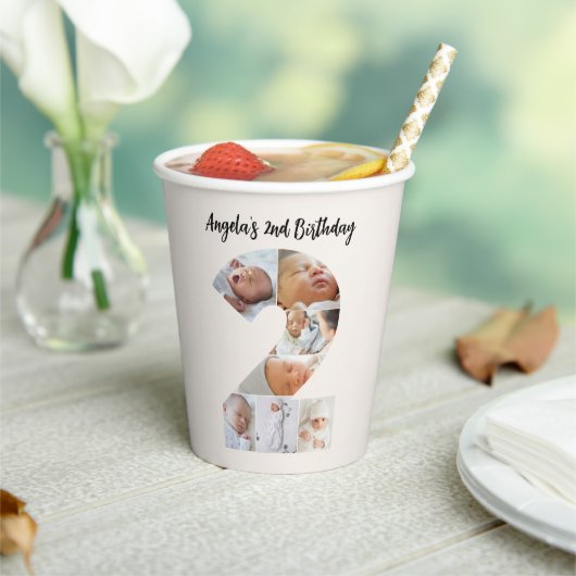 2歳の誕生日フォトコラージュナンバー2ペーパカップ 紙コップ (インサイチュ)
