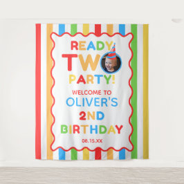2歳の誕生日フォトバックドロップ Ready Two Party タペストリー