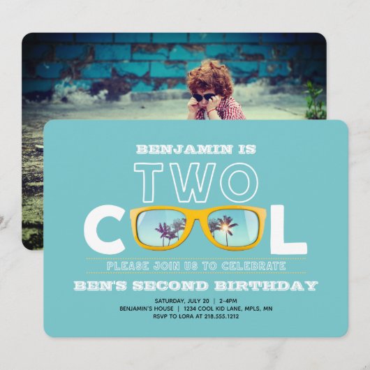 2歳の誕生日フォト インビテーション (正面/裏面)