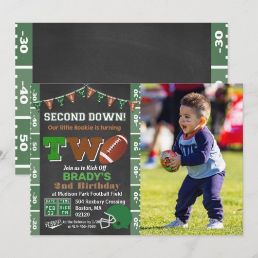 2歳の誕生日フットボールパーティチョークボード招待状 招待状 (正面/裏面)