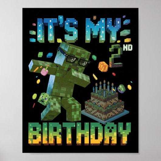 2歳の誕生日プレゼント ドット絵ゲーマー 男の子 ポスター (正面)