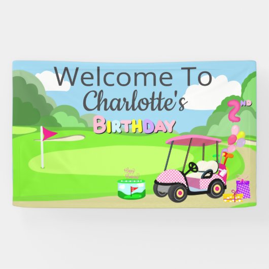 2歳の誕生日ポルカドットピンクガールズゴルフ 横断幕 (横)