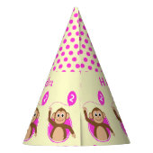 2歳の誕生日モンキーキッズピンククリーム パーティーハット (裏面)