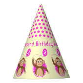 2歳の誕生日モンキーキッズピンククリーム パーティーハット (正面)