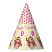 2歳の誕生日モンキーキッズピンククリーム パーティーハット (左)