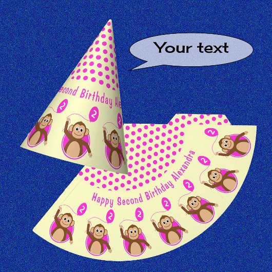 2歳の誕生日モンキーキッズピンククリーム パーティーハット