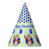 2歳の誕生日モンキーキッズブルーグリーン パーティーハット (左)