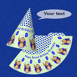 2歳の誕生日モンキーキッズブルーグリーン パーティーハット