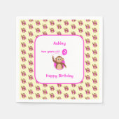 2歳の誕生日モンキーピンクバルーンキッズパーティー スタンダードカクテルナプキン (正面)