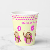 2歳の誕生日モンキーピンクバルーン 紙コップ (正面)