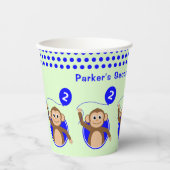 2歳の誕生日モンキーブルーバルーン 紙コップ (正面)