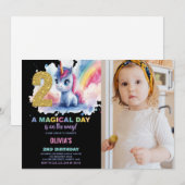 2歳の誕生日ユニコーンバースデー招待状の写真 招待状 (正面/裏面)