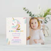2歳の誕生日ユニコーンバースデー招待状(写真付き) 招待状 (スタンド正面)