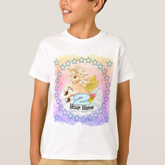 2歳の誕生日ユニコーン誕生日カスタム歳 Tシャツ (正面)