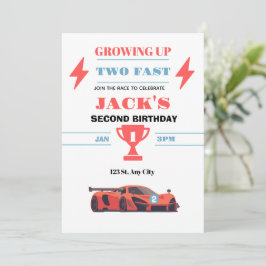2歳の誕生日レーシングカーペーパーインビテーション 男の子用 招待状