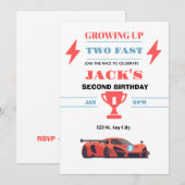 2歳の誕生日レーシングカーペーパーインビテーション 男の子用 招待状 (正面/裏面)