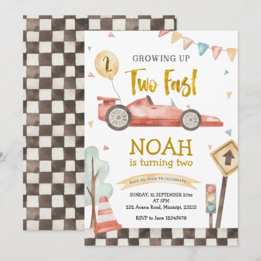 2歳の誕生日レースにようこそ 招待状 (正面/裏面)