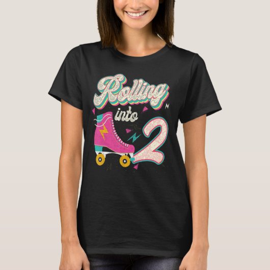 2歳の誕生日ローラースケート転が選手 Tシャツ (正面)