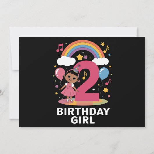 2歳の誕生日女の子 かわいい 2歳の誕生日 招待状 (正面)