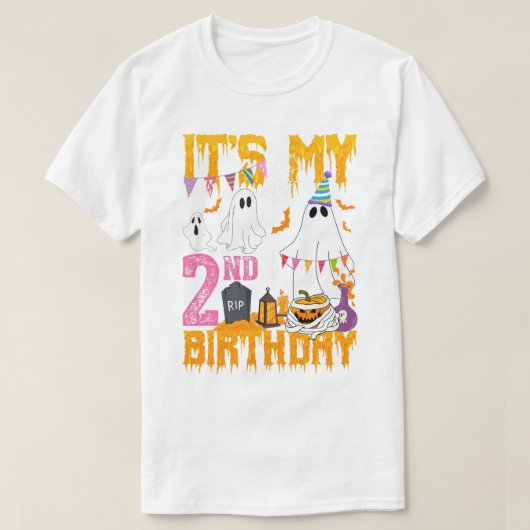 2歳の誕生日幽霊カボチャハロウィーンの衣装 Tシャツ (デザイン正面)