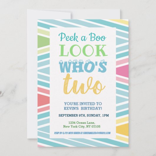 2歳の誕生日招待状のメッセージ 招待状 (正面)