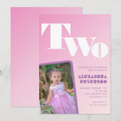 2歳の誕生日招待状 女の子 ピンク グラデーション フォト 招待状 (正面/裏面)