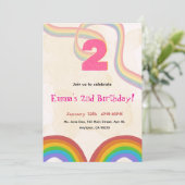 2歳の誕生日招待状 女の子 虹 編集可能 招待状 (スタンド正面)