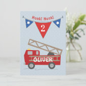 2歳の誕生日男の子の招待状、消防車、カスタム 招待状 (スタンド正面)