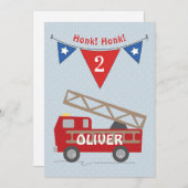2歳の誕生日男の子の招待状、消防車、カスタム 招待状 (正面/裏面)