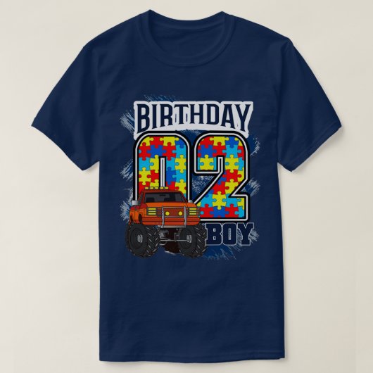 2歳の誕生日自閉症ラブモンスタートラックP Tシャツ (デザイン正面)