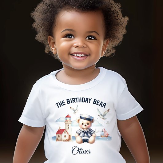 2歳の誕生日航海のセーラーかわいいクマの男の子の名前 トドラーTシャツ