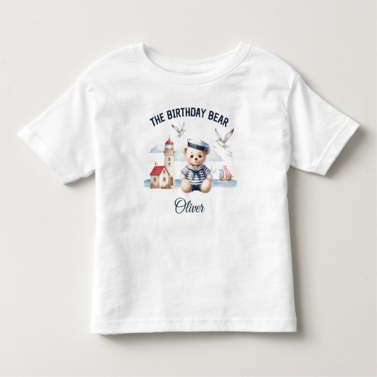 2歳の誕生日航海のセーラーかわいいクマの男の子の名前 トドラーTシャツ (正面)
